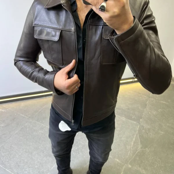 ZAC Men’s Brown Leather Jacket – Premium Designer CLASSIC  Style