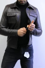 ZAC Men’s Brown Leather Jacket – Premium Designer CLASSIC  Style - Image 4