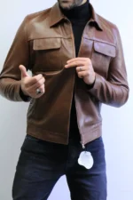 ZAC Men’s Brown Leather Jacket – Premium Designer CLASSIC  Style - Image 5