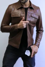 ZAC Men’s Brown Leather Jacket – Premium Designer CLASSIC  Style - Image 41