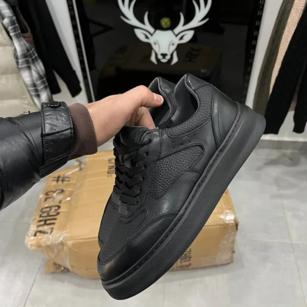 Men’s Full Black Shoes – Textured Leather, Soft Insole