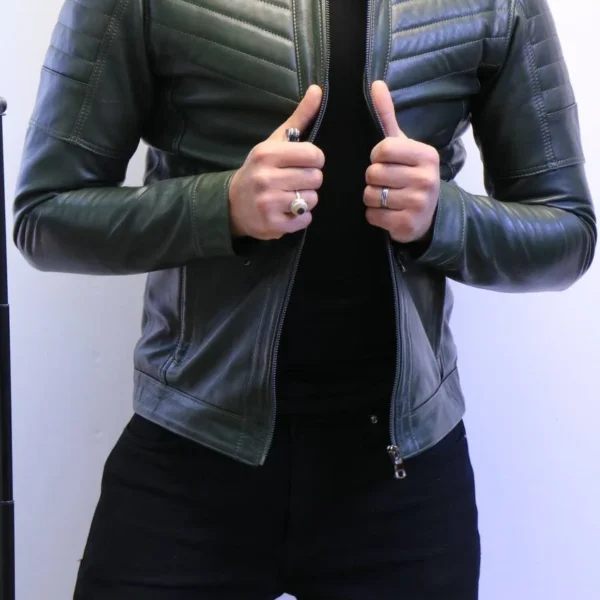 jacket leather 100% green army Leather Jacket – ZACSTORE  – Jacket cuir 100%