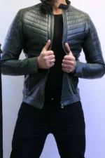 jacket leather 100% green army Leather Jacket – ZACSTORE  – Jacket cuir 100% - Image 3