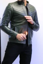 jacket leather 100% green army Leather Jacket – ZACSTORE  – Jacket cuir 100% - Image 5