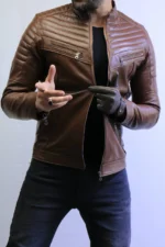 Brown Leather Jacket – Classic Slim Fit Style ZACSTORE - Image 3