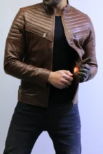 Brown Leather Jacket – Classic Slim Fit Style ZACSTORE - Image 6