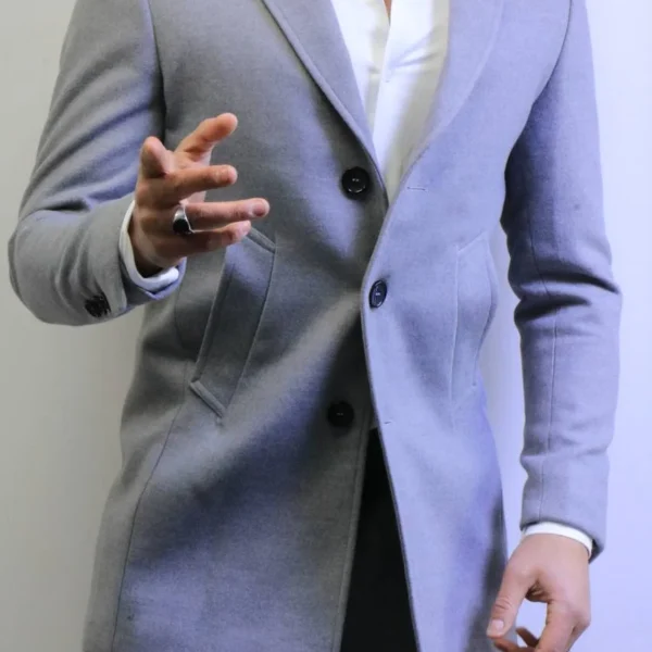 light gray Wool Coat —Premium Classic Fit , Modern Minimal Cut basic
