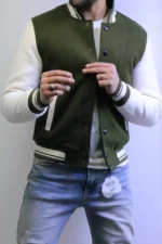 Men’s Two-Tone Bomber Jacket – Varsity Style Casual Jacket