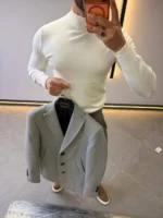 light gray Wool Coat —Premium Classic Fit , Modern Minimal Cut basic - Image 2