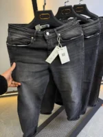 Stretch dark gray slim jeans for men , Modern Fit - Image 12