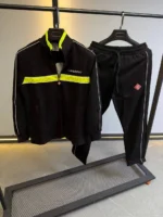 Men’s Black & Neon Yellow Tracksuit Set – Zip-Up Jacket & Jogger Pants | Streetwear Sportswear