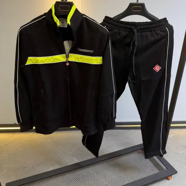 Men’s Black & Neon Yellow Tracksuit Set – Zip-Up Jacket & Jogger Pants | Streetwear Sportswear
