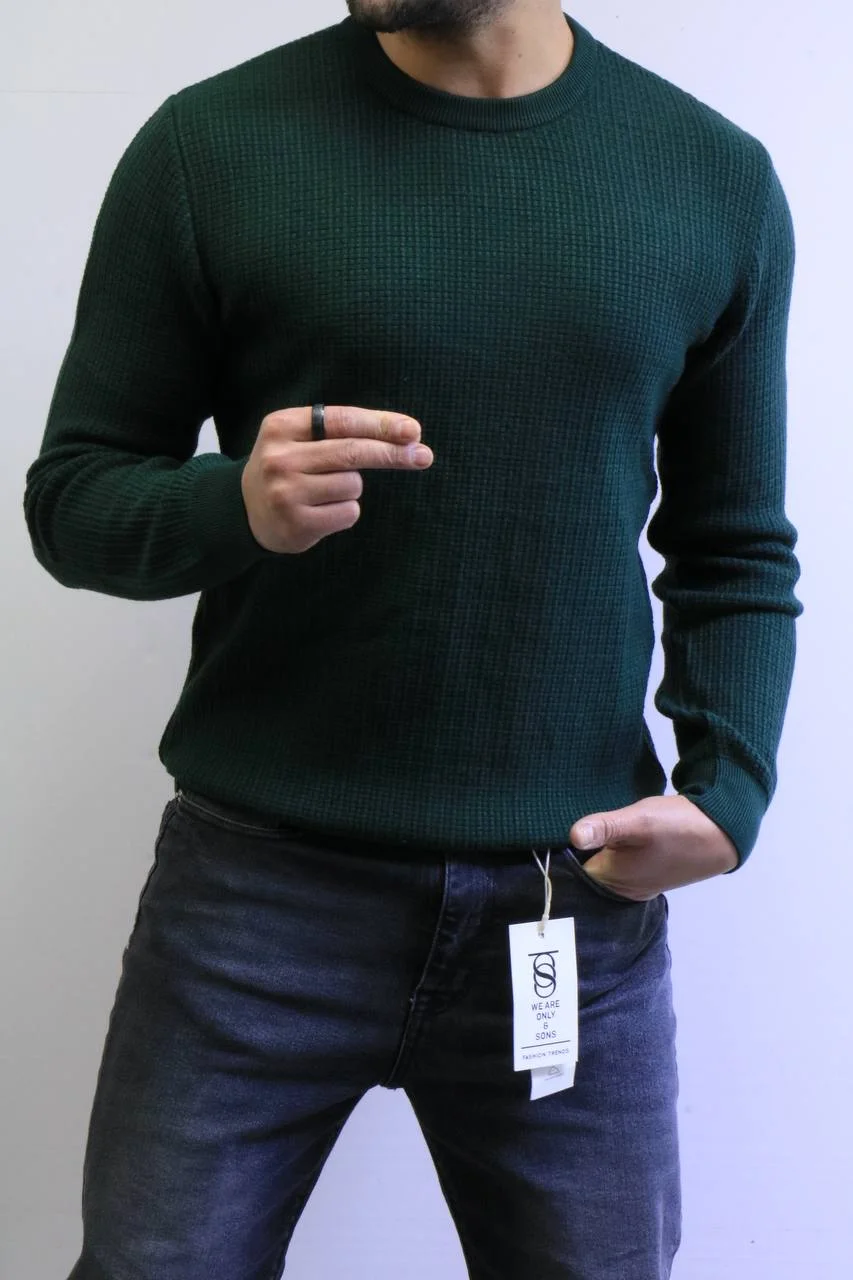 5805375941478387526 Men’s Slim Fit Waffle Knit Sweater – Premium Crew Neck - Image 1