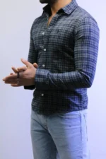 Men’s Slim Fit Checkered Shirt – Blue Casual Button-Up Shirt for Smart & Casual Wear - Image 10