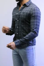 Men’s Slim Fit Checkered Shirt – Blue Casual Button-Up Shirt for Smart & Casual Wear - Image 8