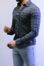 Men’s Slim Fit Checkered Shirt – Blue Casual Button-Up Shirt for Smart & Casual Wear - Image 3