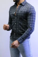 Men’s Slim Fit Checkered Shirt – Blue Casual Button-Up Shirt for Smart & Casual Wear - Image 5