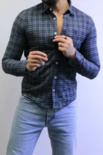 Men’s Slim Fit Checkered Shirt – Blue Casual Button-Up Shirt for Smart & Casual Wear - Image 12