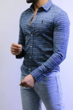 Men’s Slim Fit Checkered Shirt – Blue Casual Button-Up Shirt for Smart & Casual Wear - Image 11