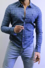 Men’s Slim Fit Checkered Shirt – Blue Casual Button-Up Shirt for Smart & Casual Wear - Image 6
