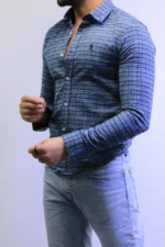 Men’s Slim Fit Checkered Shirt – Blue Casual Button-Up Shirt for Smart & Casual Wear - Image 18