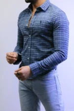 Men’s Slim Fit Checkered Shirt – Blue Casual Button-Up Shirt for Smart & Casual Wear