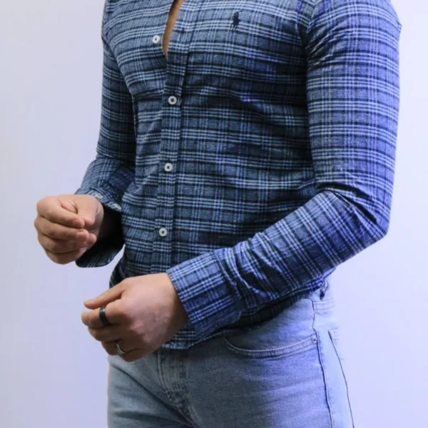 Men’s Slim Fit Checkered Shirt – Blue Casual Button-Up Shirt for Smart & Casual Wear