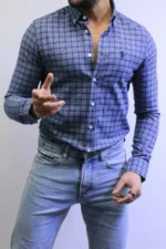 Men’s Slim Fit Checkered Shirt – Blue Casual Button-Up Shirt for Smart & Casual Wear - Image 20
