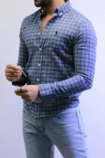 Men’s Slim Fit Checkered Shirt – Blue Casual Button-Up Shirt for Smart & Casual Wear - Image 14