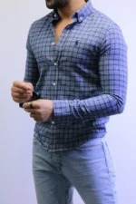 Men’s Slim Fit Checkered Shirt – Blue Casual Button-Up Shirt for Smart & Casual Wear - Image 13
