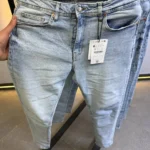 Stretch dark gray straight jeans for men , Modern Fit