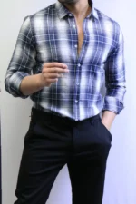 Men’s Slim Fit Checkered Shirt – Blue Casual Button-Up Shirt for Smart & Casual Wear - Image 4