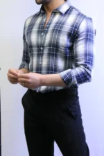 Men’s Slim Fit Checkered Shirt – Blue Casual Button-Up Shirt for Smart & Casual Wear - Image 15