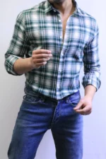 Men’s Slim Fit Checkered Shirt – Blue Casual Button-Up Shirt for Smart & Casual Wear - Image 24