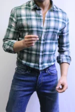 Men’s Slim Fit Checkered Shirt – Blue Casual Button-Up Shirt for Smart & Casual Wear - Image 25