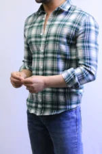 Men’s Slim Fit Checkered Shirt – Blue Casual Button-Up Shirt for Smart & Casual Wear - Image 29