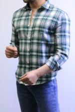 Men’s Slim Fit Checkered Shirt – Blue Casual Button-Up Shirt for Smart & Casual Wear - Image 27