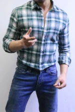 Men’s Slim Fit Checkered Shirt – Blue Casual Button-Up Shirt for Smart & Casual Wear - Image 7