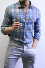 Men’s Slim Fit Checkered Shirt – Blue Casual Button-Up Shirt for Smart & Casual Wear - Image 12