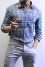 Men’s Slim Fit Checkered Shirt – Blue Casual Button-Up Shirt for Smart & Casual Wear - Image 9