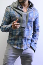 Men’s Slim Fit Checkered Shirt – Blue Casual Button-Up Shirt for Smart & Casual Wear