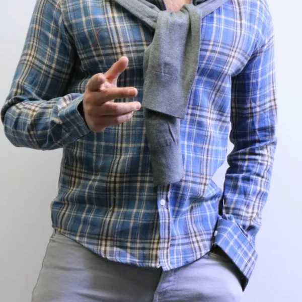 Men’s Slim Fit Checkered Shirt – Blue Casual Button-Up Shirt for Smart & Casual Wear