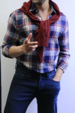 Men’s Slim Fit Checkered Shirt – Blue Casual Button-Up Shirt for Smart & Casual Wear - Image 10