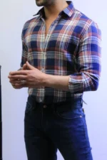 Men’s Slim Fit Checkered Shirt – Blue Casual Button-Up Shirt for Smart & Casual Wear - Image 21
