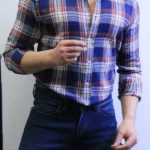 Men’s Slim Fit Checkered Shirt – Blue Casual Button-Up Shirt for Smart & Casual Wear