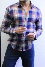 Men’s Slim Fit Checkered Shirt – Blue Casual Button-Up Shirt for Smart & Casual Wear - Image 14