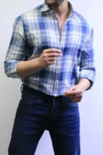 Men’s Slim Fit Checkered Shirt – Blue Casual Button-Up Shirt for Smart & Casual Wear - Image 33