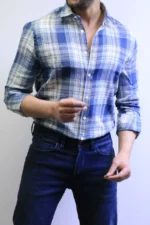 Men’s Slim Fit Checkered Shirt – Blue Casual Button-Up Shirt for Smart & Casual Wear - Image 22