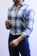 Men’s Slim Fit Checkered Shirt – Blue Casual Button-Up Shirt for Smart & Casual Wear - Image 35
