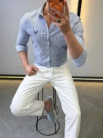 Men’s Slim Fit Striped Shirt – Elegant Casual Button-Up Shirt | Zac - Image 29